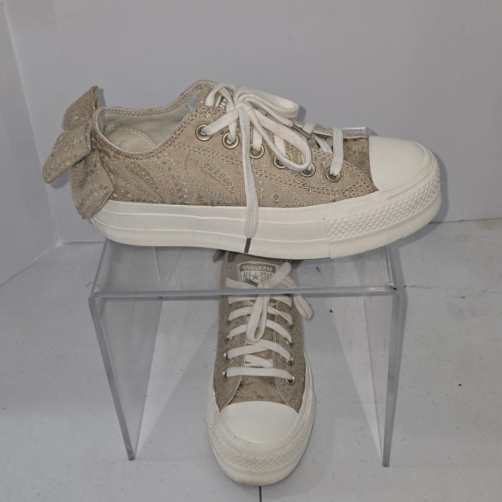 Converse All Star Lift Ox Paisley Bow Tan Beige Platform Sneakers A10246C 5.5W